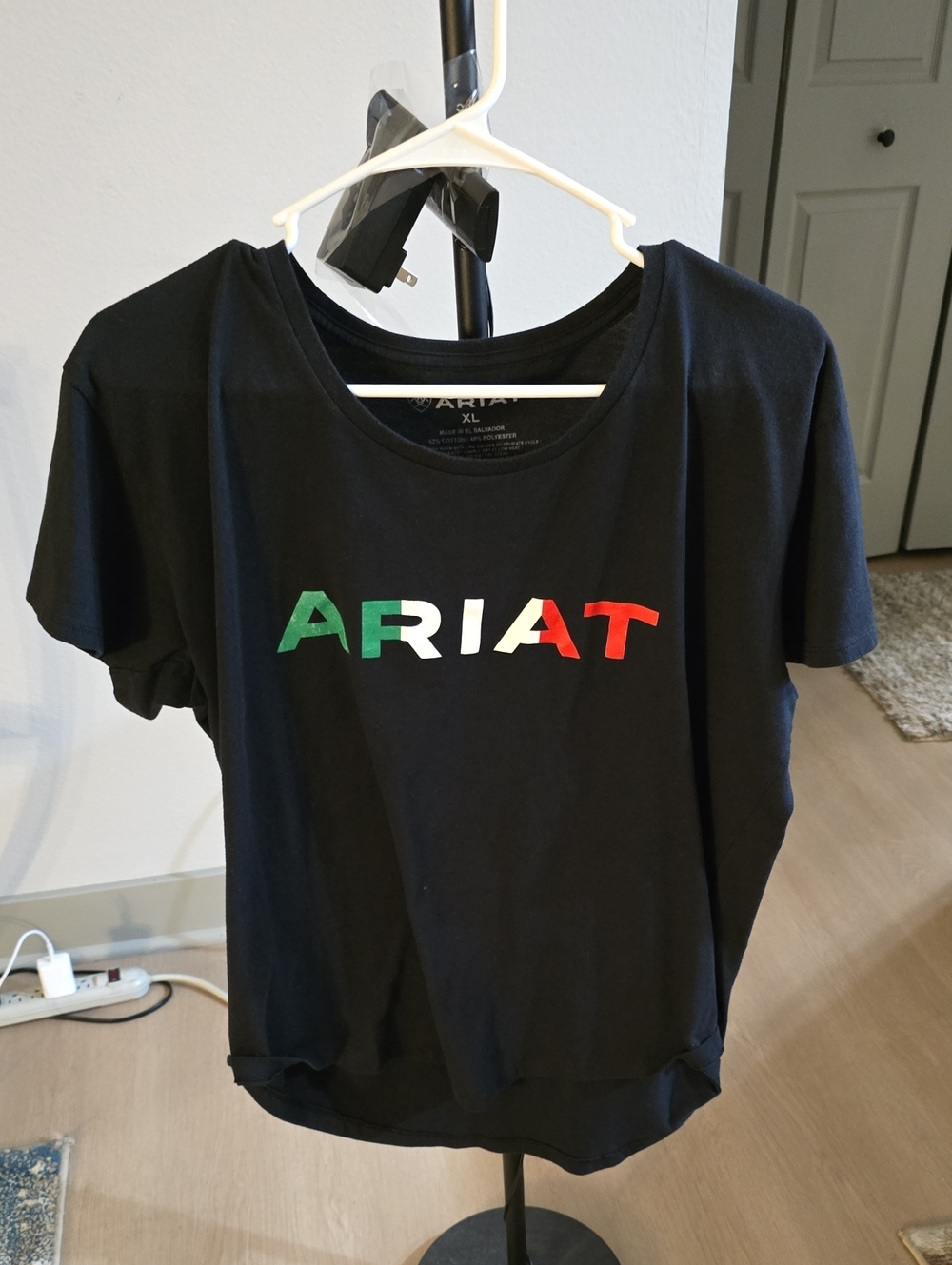 Ariat Black Short Sleeve Tee with Green/White/Red Logo